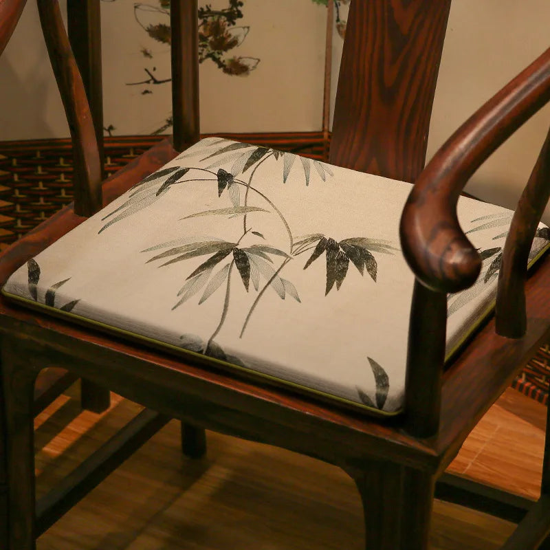 Bamboo Embroidered Chinese Style Office Chair Cushion Cotton Linen High Qualtity Non-slip Home Decoration Seat Cushion
