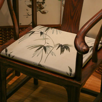 Bamboo Embroidered Chinese Style Office Chair Cushion Cotton Linen High Qualtity Non-slip Home Decoration Seat Cushion