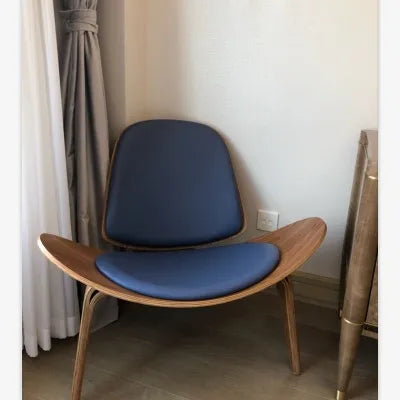 JOYLIVE Modern Lounge Three-Legged Shell Chair Ash Plywood Fabric Upholstery Living Room Furniture