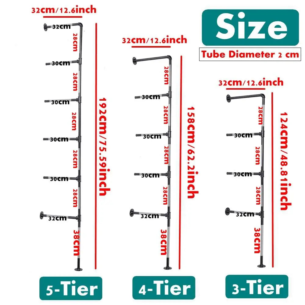 2 PCS Black DIY Pipe Shelves 5 Tier Shelf Industrial Furniture Wall Shelf Bracket Home Decor Hanging Storage Shelves Iron Pipe