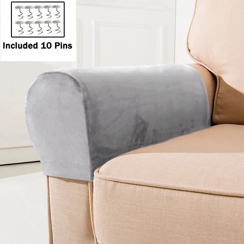 1 Pair Sofa Armrest Covers Velvet Elastic Chair Arm Covers Armrest Protectors for Living Room Included 10 pins to keep covers