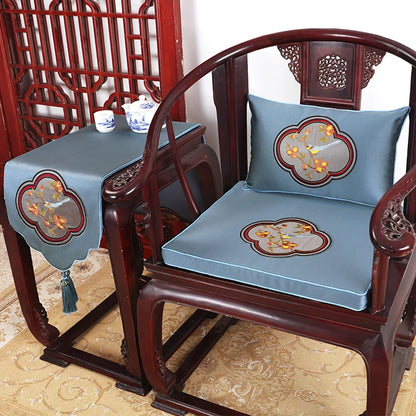 Chinese Flower and Birds Seat Cushions with Ties, Dining Chair Pads, Silk Satin, Non-Slip Sitting Mat, Custom, Fine