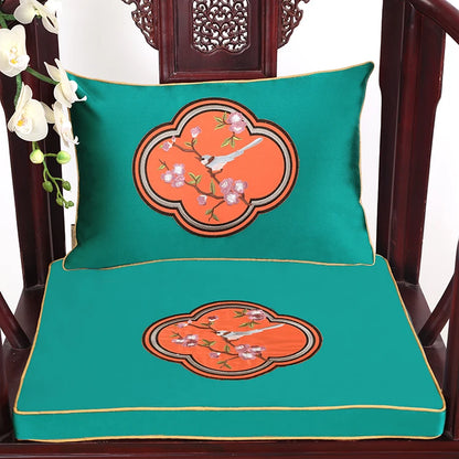 Chinese Flower and Birds Seat Cushions with Ties, Dining Chair Pads, Silk Satin, Non-Slip Sitting Mat, Custom, Fine