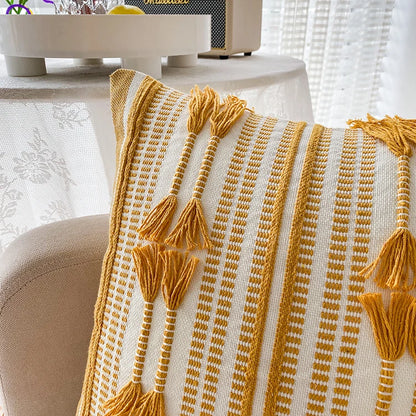 Home Decor Cushion Cover Throw Pillow Cover Yellow Grey Coffee Pink Boho Style Tassels for Living Room Bed Room 45x45cm/30x50cm