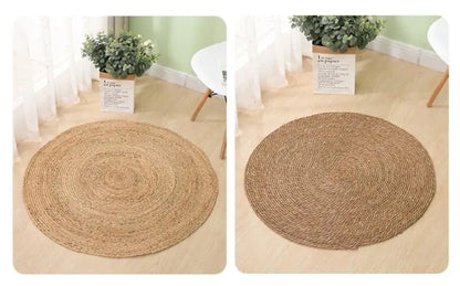 Natural Jute Japanese Creative Round Style Carpet For Living Room Hand-Made Rattan Grass Rugs Sofa Mats for Bedroom Chair Sofa
