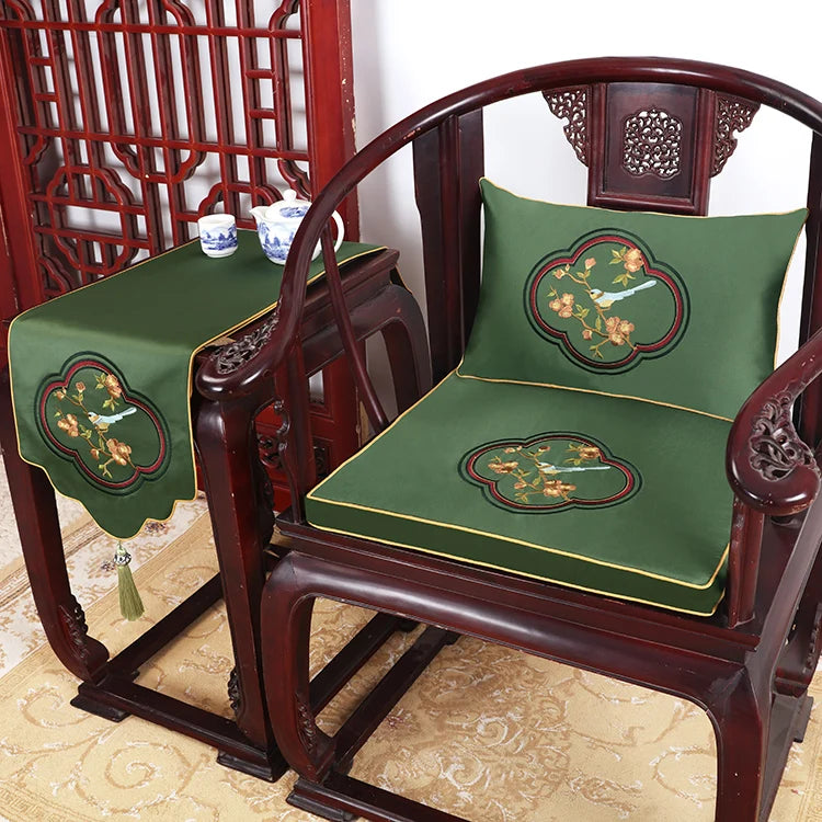 Chinese Flower and Birds Seat Cushions with Ties, Dining Chair Pads, Silk Satin, Non-Slip Sitting Mat, Custom, Fine