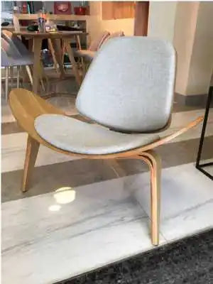 JOYLIVE Modern Lounge Three-Legged Shell Chair Ash Plywood Fabric Upholstery Living Room Furniture