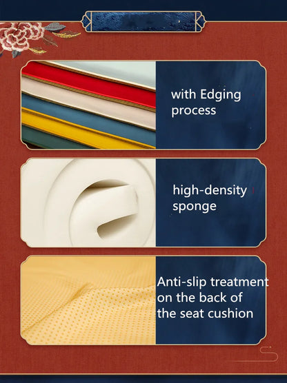 Chinese Flower and Birds Seat Cushions with Ties, Dining Chair Pads, Silk Satin, Non-Slip Sitting Mat, Custom, Fine