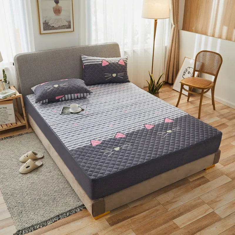 Printing Quilted Cotton Mattress Cover With Zipper Bedspread Mattress Cover Soft King Queen Tatami Bed Dust Cover Customizable