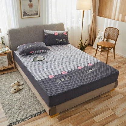 Printing Quilted Cotton Mattress Cover With Zipper Bedspread Mattress Cover Soft King Queen Tatami Bed Dust Cover Customizable