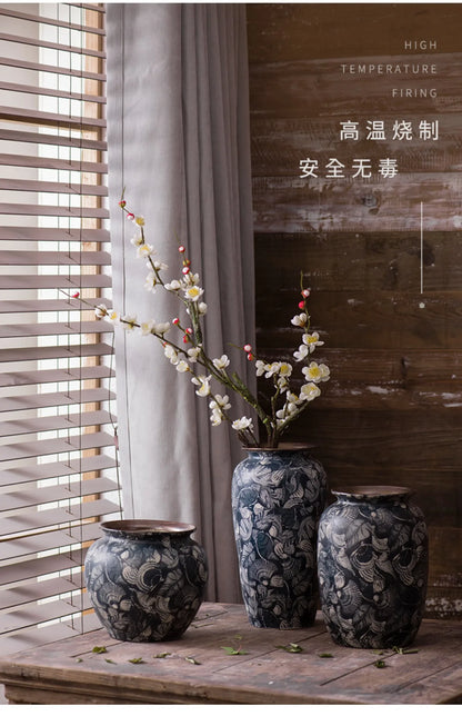 Jingdezhen Retro Literature And Art New Chinese Ceramic Vase Homestay Hotel TV Cabinet With Dried Flower Decorations