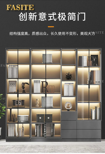 Glass door, light luxury bookcase, living room, floor to wall, dustproof bookcase, bookshelf