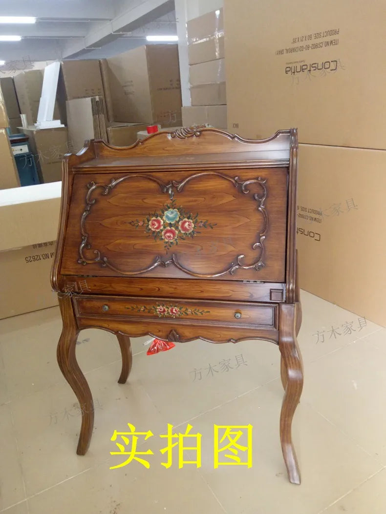 European American Style Makeup Table Solid Wood Dressing Table Classical Secretarial Cabinet Desk Side Table