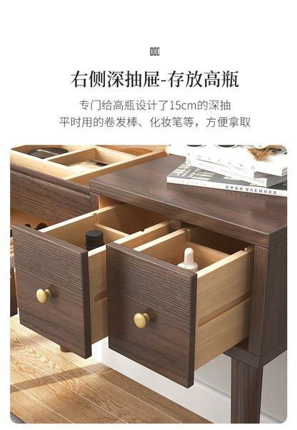 Qf Modern Minimalist Solid Wood Dresser Desk Integrated Mirror Foldable Makeup Table