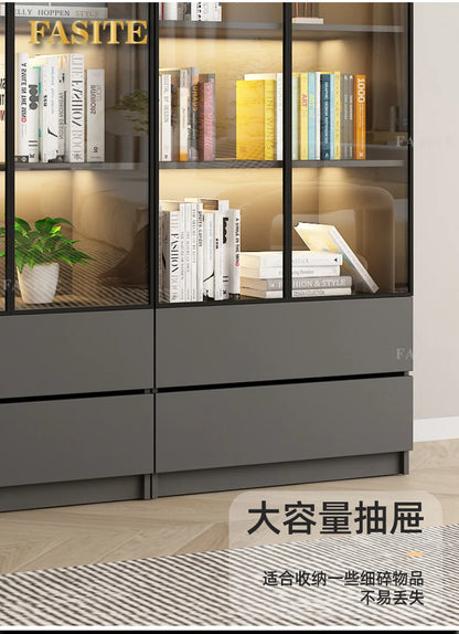 Glass door, light luxury bookcase, living room, floor to wall, dustproof bookcase, bookshelf