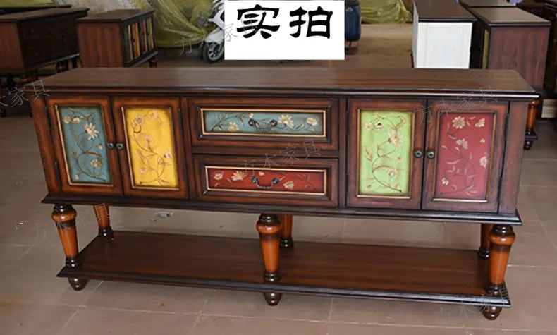 European-Style Solid Wood Console Table American Country Side Cabinet 1.6 M Side View Table Window Side Desk