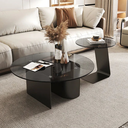 Tempered glass coffee table, living room, household, simple combination, round table, high-end feeling, small unit, side table