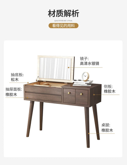Qf Modern Minimalist Solid Wood Dresser Desk Integrated Mirror Foldable Makeup Table