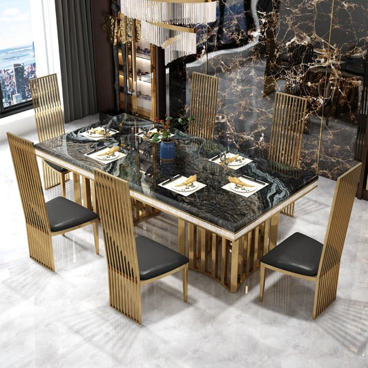 Luxury White Marble Dining Table And Chair Combination Rectangular Household Italian Type Large Concise Mesa Modern Furniture