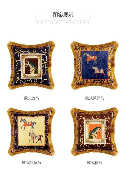 Luxury Pillow Case Horse Pattern Double Sided Velvet Hug Pillowcase Sofa Office Living Room Car Decoration Cushion Cover 45*45cm
