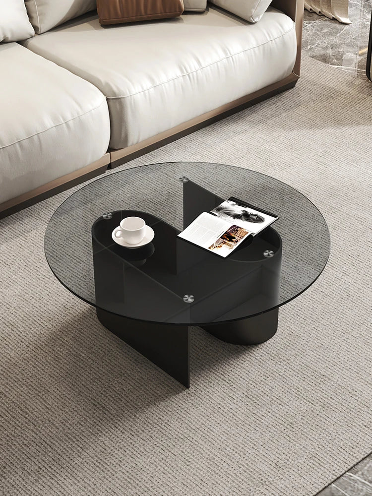 Tempered glass coffee table, living room, household, simple combination, round table, high-end feeling, small unit, side table