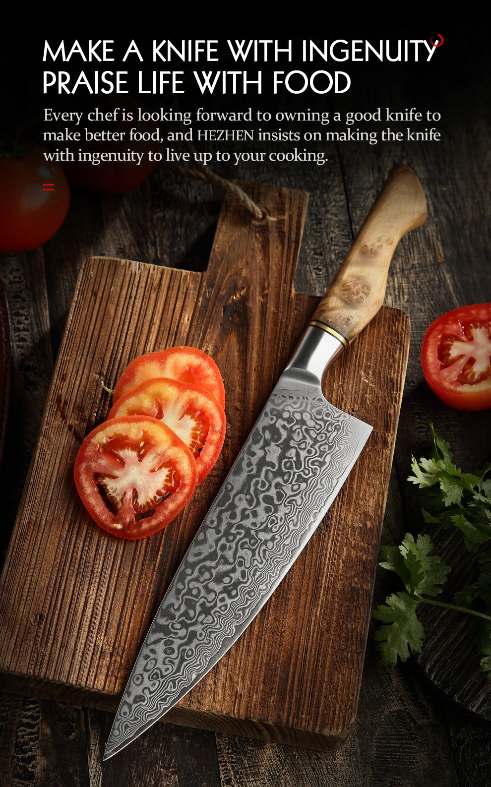 HEZHEN 7PC Knife Set Professional Damascus Steel Chef Santoku Bread Utility Paring Cook Knife For Meat Sharp Kitchen Knife
