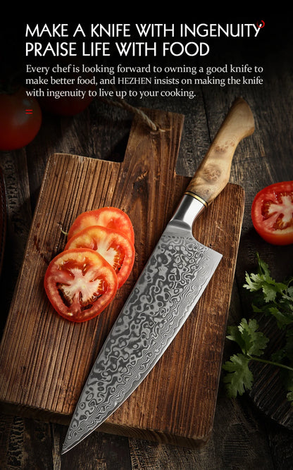 HEZHEN 7PC Knife Set Professional Damascus Steel Chef Santoku Bread Utility Paring Cook Knife For Meat Sharp Kitchen Knife