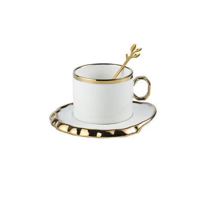 Light Luxury Ceramic Mug Dining Room Desktop Golden Stroke Cup and Saucer Set Creative Breakfast Milk Cups Home Decoration
