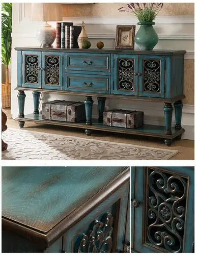 European-Style Solid Wood Console Table American Country Side Cabinet 1.6 M Side View Table Window Side Desk