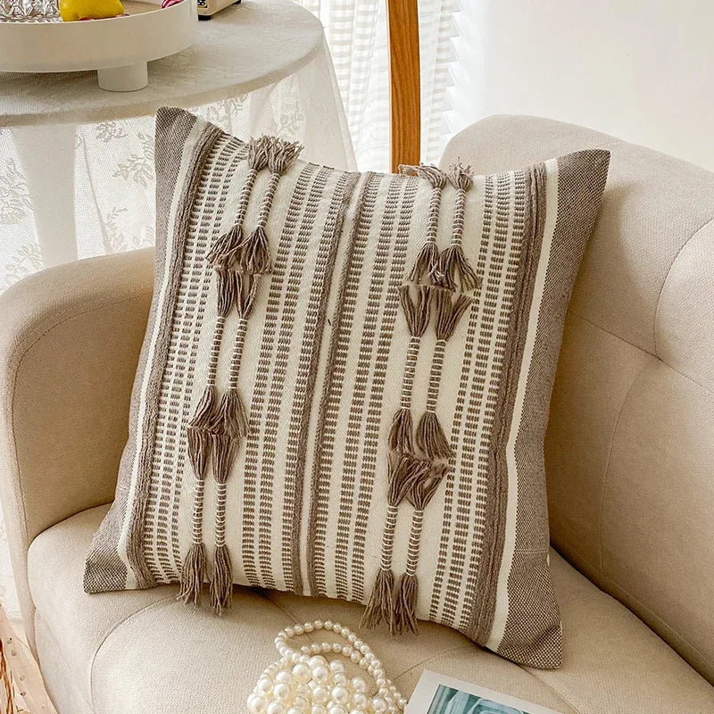 Home Decor Cushion Cover Throw Pillow Cover Yellow Grey Coffee Pink Boho Style Tassels for Living Room Bed Room 45x45cm/30x50cm