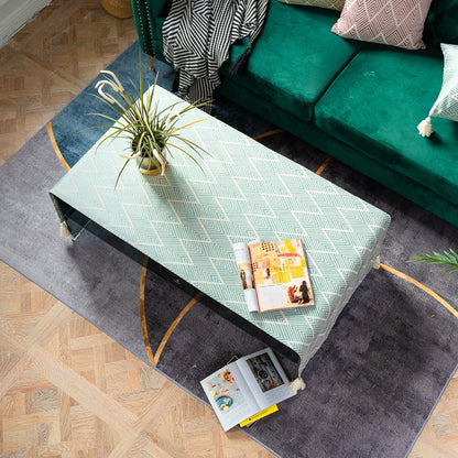 Cotton Linen Coffee Table Cloth,Coffee Table Cover with Tassels TV Cabinet Waterproof Rectangle Wavy Tablecloths