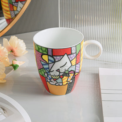 German Blue Cat European Creative Mini Ceramic Coffee Cup Tea Cups and Saucer Sets  Coffee Cup  Cute Cup  Teacup Mug