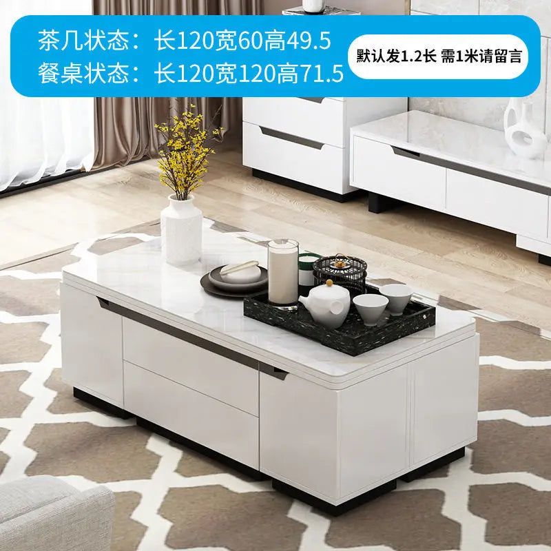 Tea table, dining table, multifunctional lifting and folding, simple modern living room, creative tempered glass coffee table