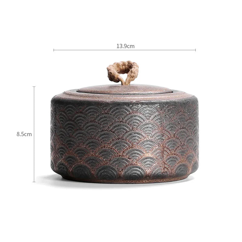 Nordic Ceramic Storage Jar with Lid Gilt Auspicious Clouds Relief Coffee Table Tea Canister Retro Seal Kitchen Cereal Dispenser