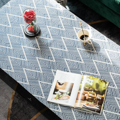 Cotton Linen Coffee Table Cloth,Coffee Table Cover with Tassels TV Cabinet Waterproof Rectangle Wavy Tablecloths