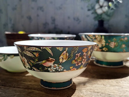 Bone china tableware Chinese style pastoral style 4.5 inch rice bowl flower bird embossed flower 8 inch plate 12 inch fish plate