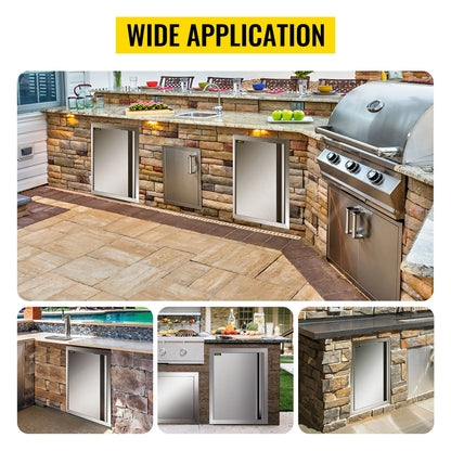 Stainless Steel BBQ Cabinet Access Door W/ Recessed Handle for Indoor/Outdoor Kitchen, BBQ Island, Kitchen Sink, Fireplace