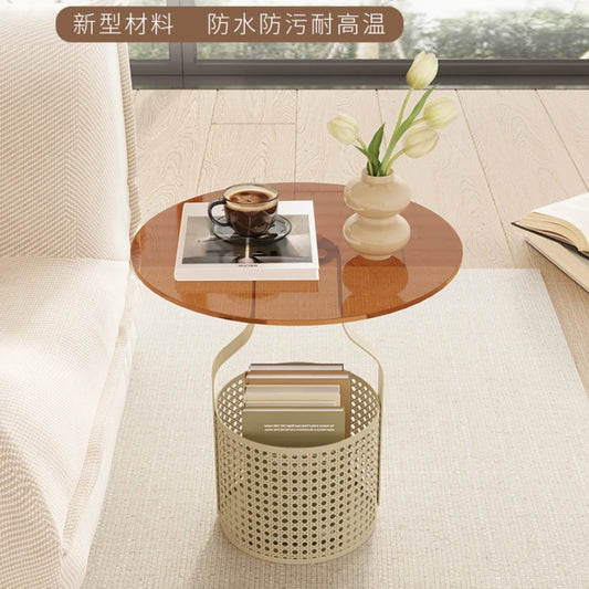 Home online celebrity simple sofa, small round table, living room glass, small coffee table, small bedside table.