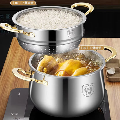 316 Stainless Steel Steamer Drain Steamer Rice Steamer Household Milk Pot Soup Pot Steamer Water Cooking Pot Couscous