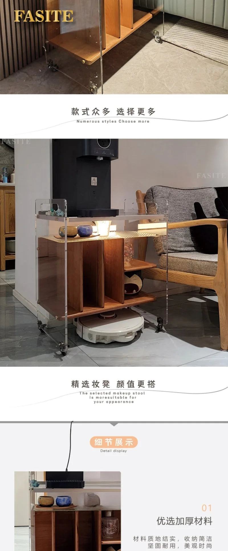 Medieval vinyl record cabinet, solid wood movable side cabinet, small unit, modern magazine cabinet, living room cart