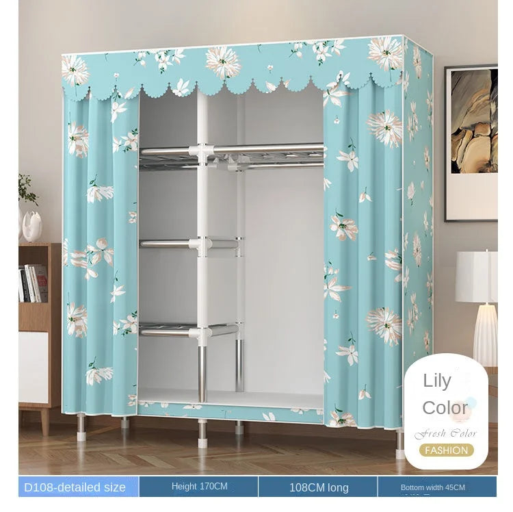 Simple Wardrobe Cloth Closet Furniture For Home Household Bedroom Assembly Cabinet Steel Pipe Reinforced Storage Rack Wardrobe
