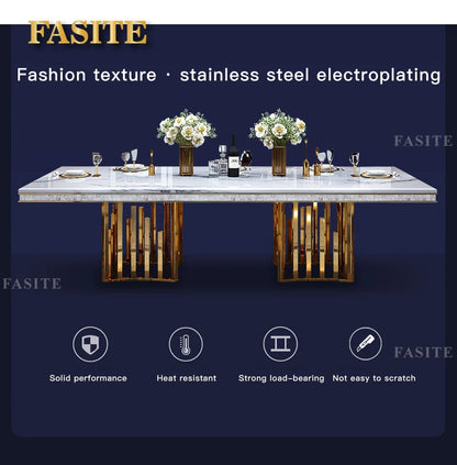 Luxury White Marble Dining Table And Chair Combination Rectangular Household Italian Type Large Concise Mesa Modern Furniture