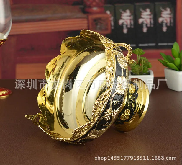 Zinc alloy stainless steel metal European double ear fruit bucket KTV ornament double ear fruit bucket Snack plate