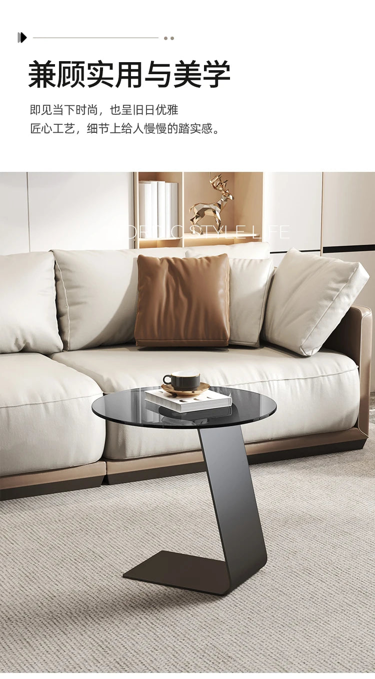 Tempered glass coffee table, living room, household, simple combination, round table, high-end feeling, small unit, side table