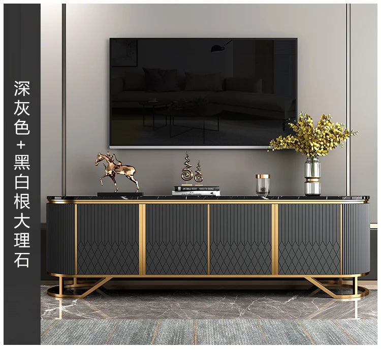 Affordable Luxury Style TV Cabinet and Tea Table Combination Simple Modern Living Room Floor Cabinet Marble