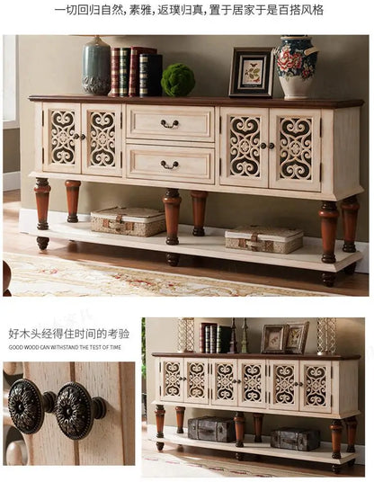 European-Style Solid Wood Console Table American Country Side Cabinet 1.6 M Side View Table Window Side Desk