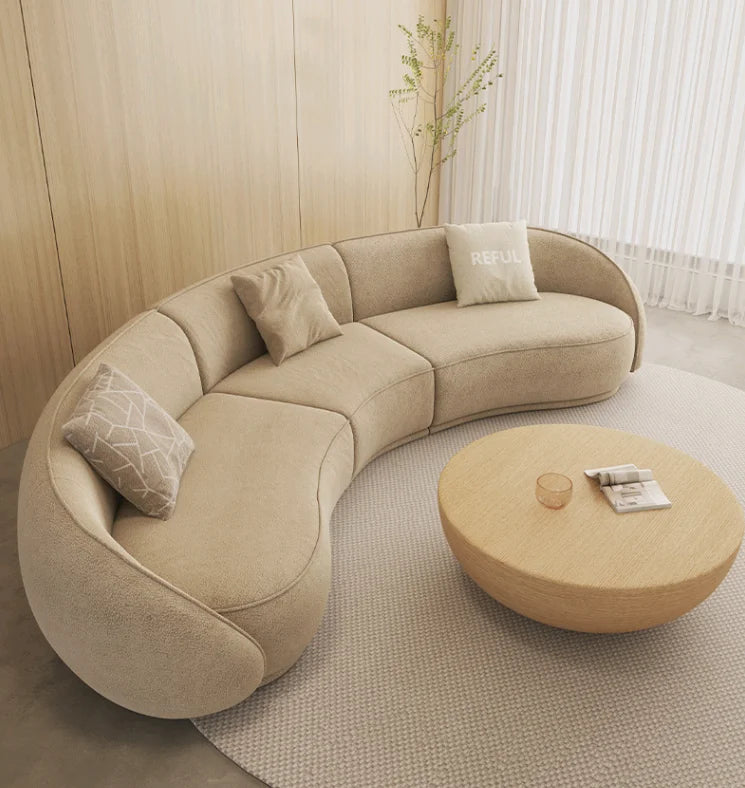 yj Sili Style Living Room Modern Light Luxury Italian Minimalist Shaped Curved Lambswool Fabric Sofa