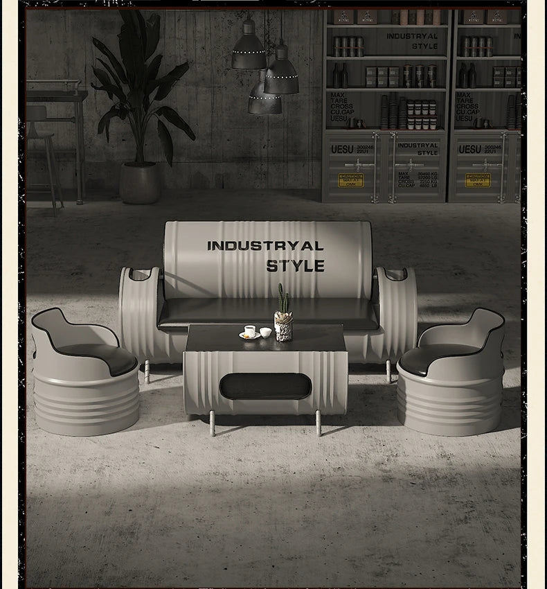 Deck Sofa KTV Casual Small Quiet Bar Retro Creative Oil Drum Iron Customization Industrial Style Bar Table and Chair Combination