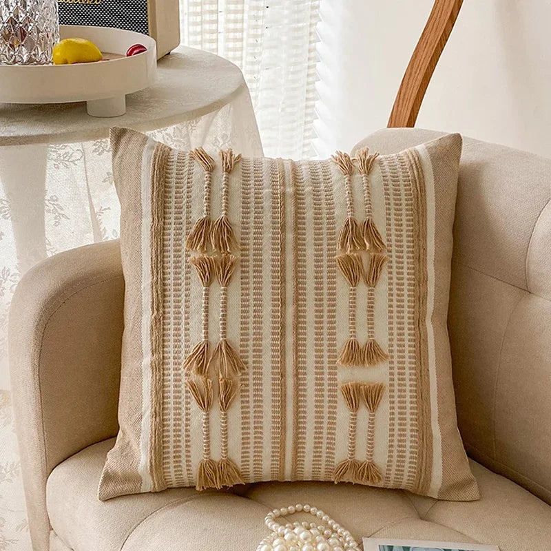 Home Decor Cushion Cover Throw Pillow Cover Yellow Grey Coffee Pink Boho Style Tassels for Living Room Bed Room 45x45cm/30x50cm