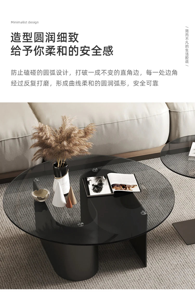Tempered glass coffee table, living room, household, simple combination, round table, high-end feeling, small unit, side table